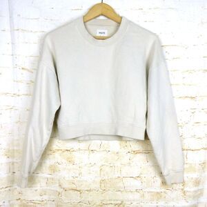 MATE The Label Fleece Crop Sweatshirt Womens S Bone Organic Cotton Crew FLAW